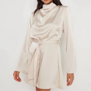 Pretty Lavish Jayda Cowl Neck Dress- Oyster S/M